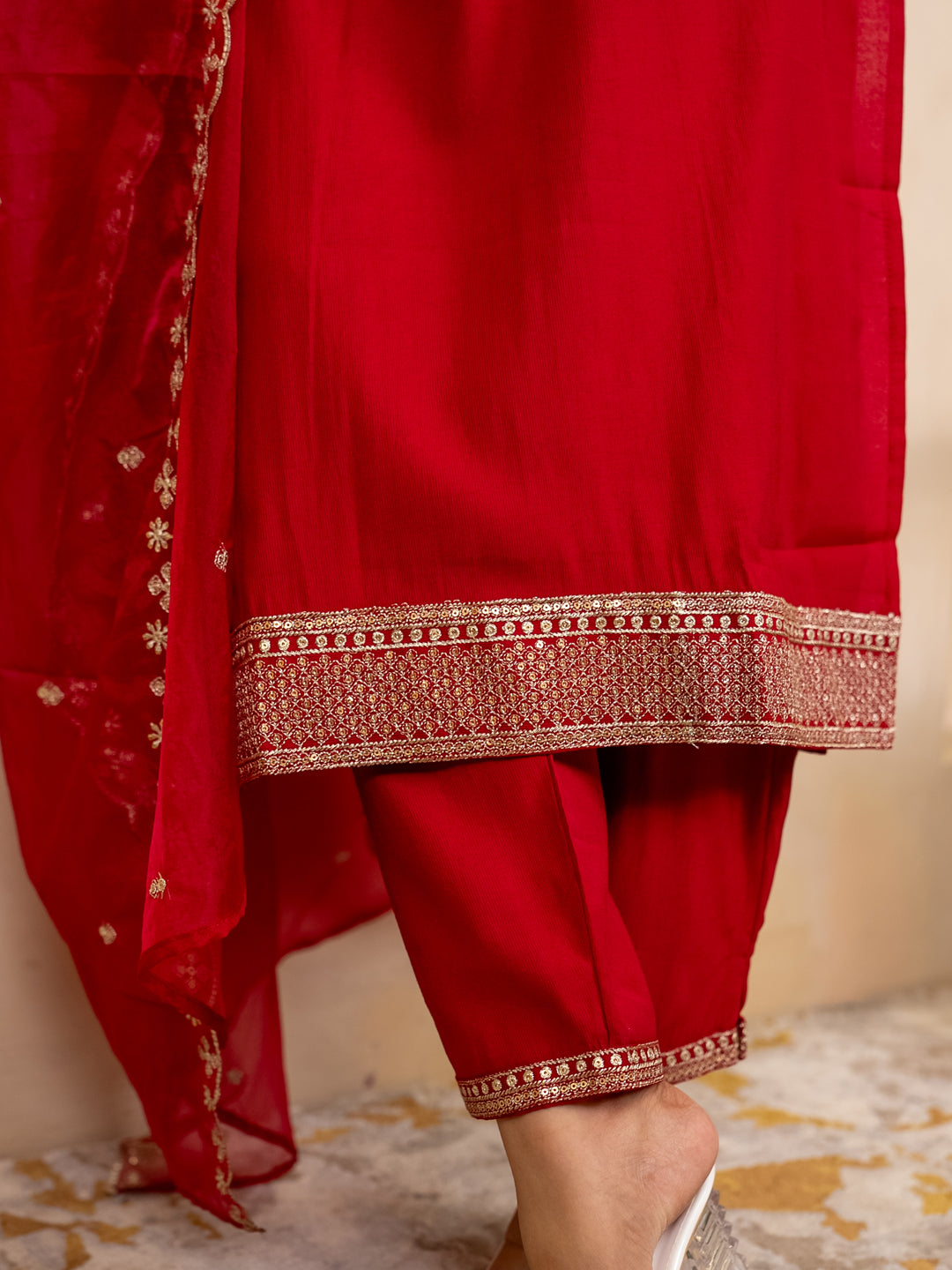 Vanya Red Embroidered Silk Blend Suit Set With Dupatta