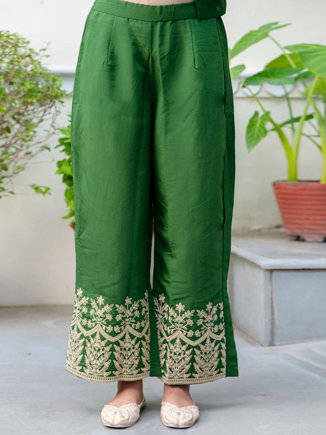 VredeVogel Women's Embroidered Silk Blend Calf Length Straight Kurta with Palazzo & Dupatta Set