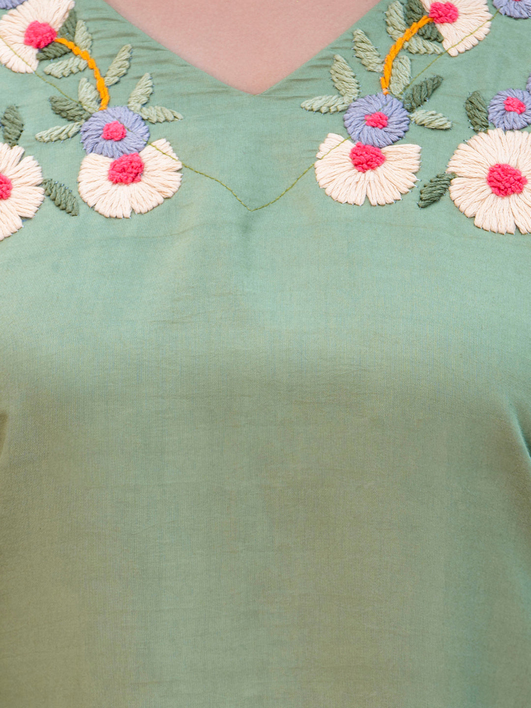 Women Solid Hand Work Embroidered Silk Blend Co-Ords Sets