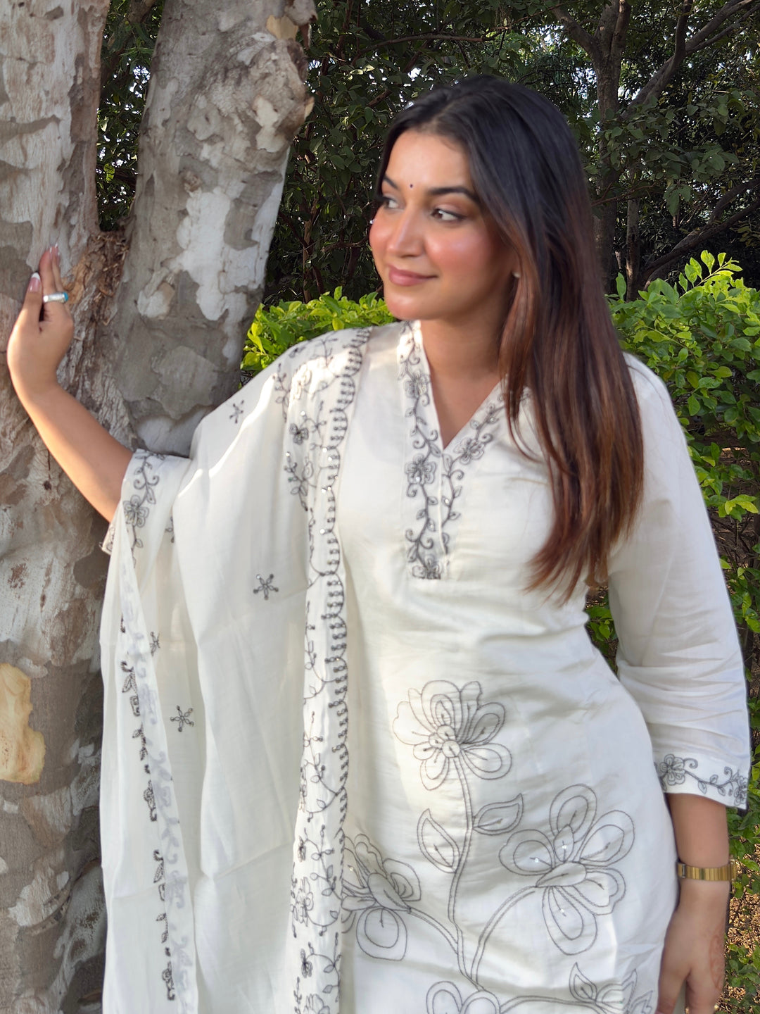 Kavya Silk Blend Embroidered Straight Kurta Set with Trousers & Dupatta