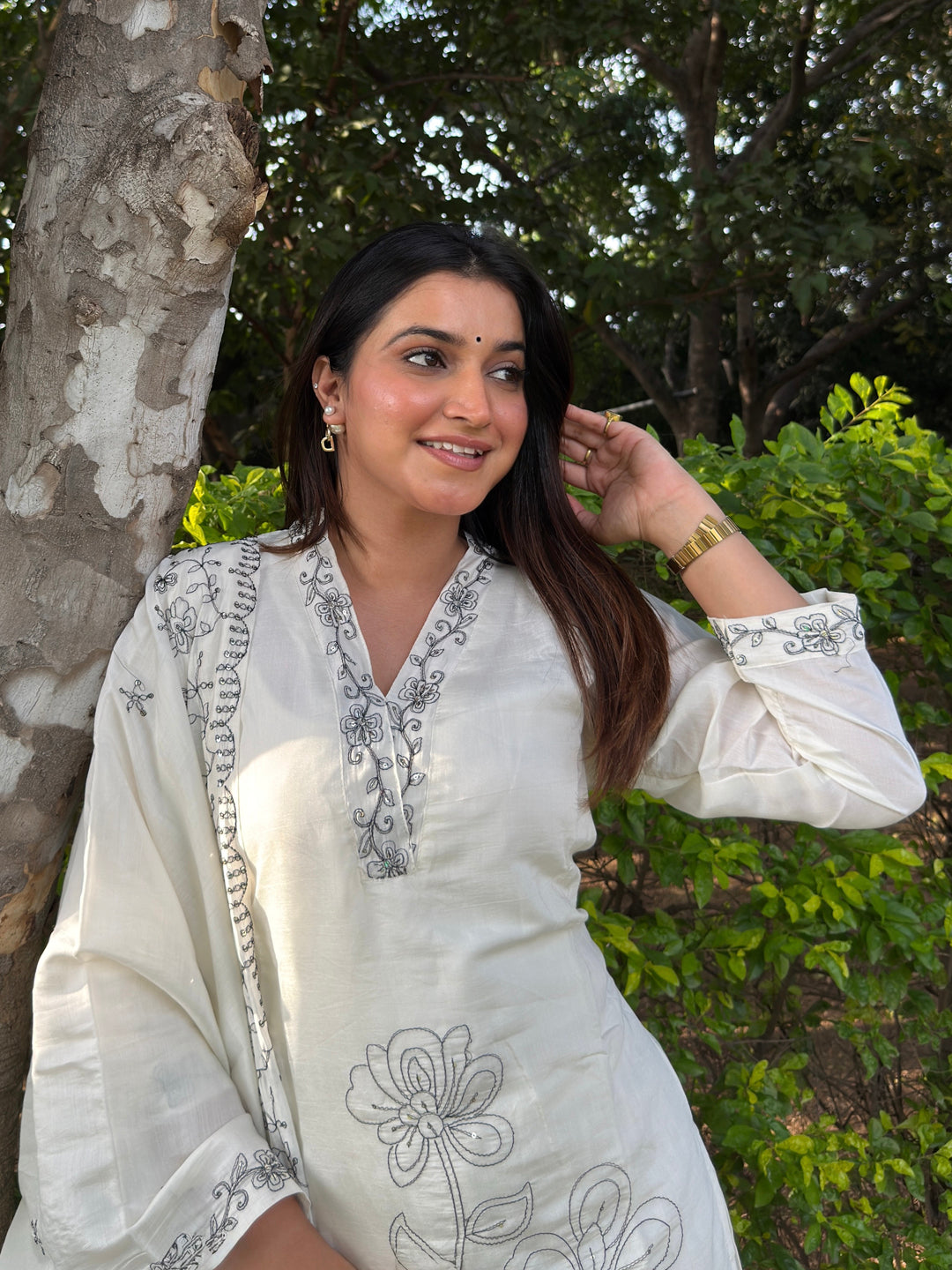 Kavya Silk Blend Embroidered Straight Kurta Set with Trousers & Dupatta