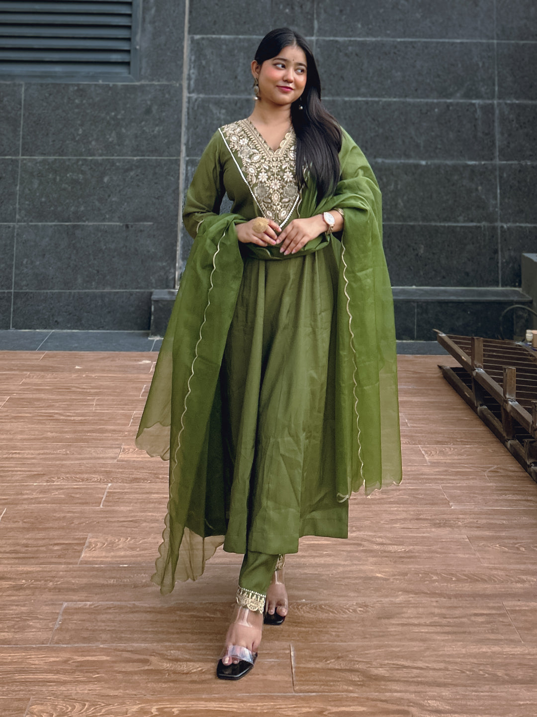 Ruby Petal Mehndi Kalidaar Festive Anarkali Set Suits
