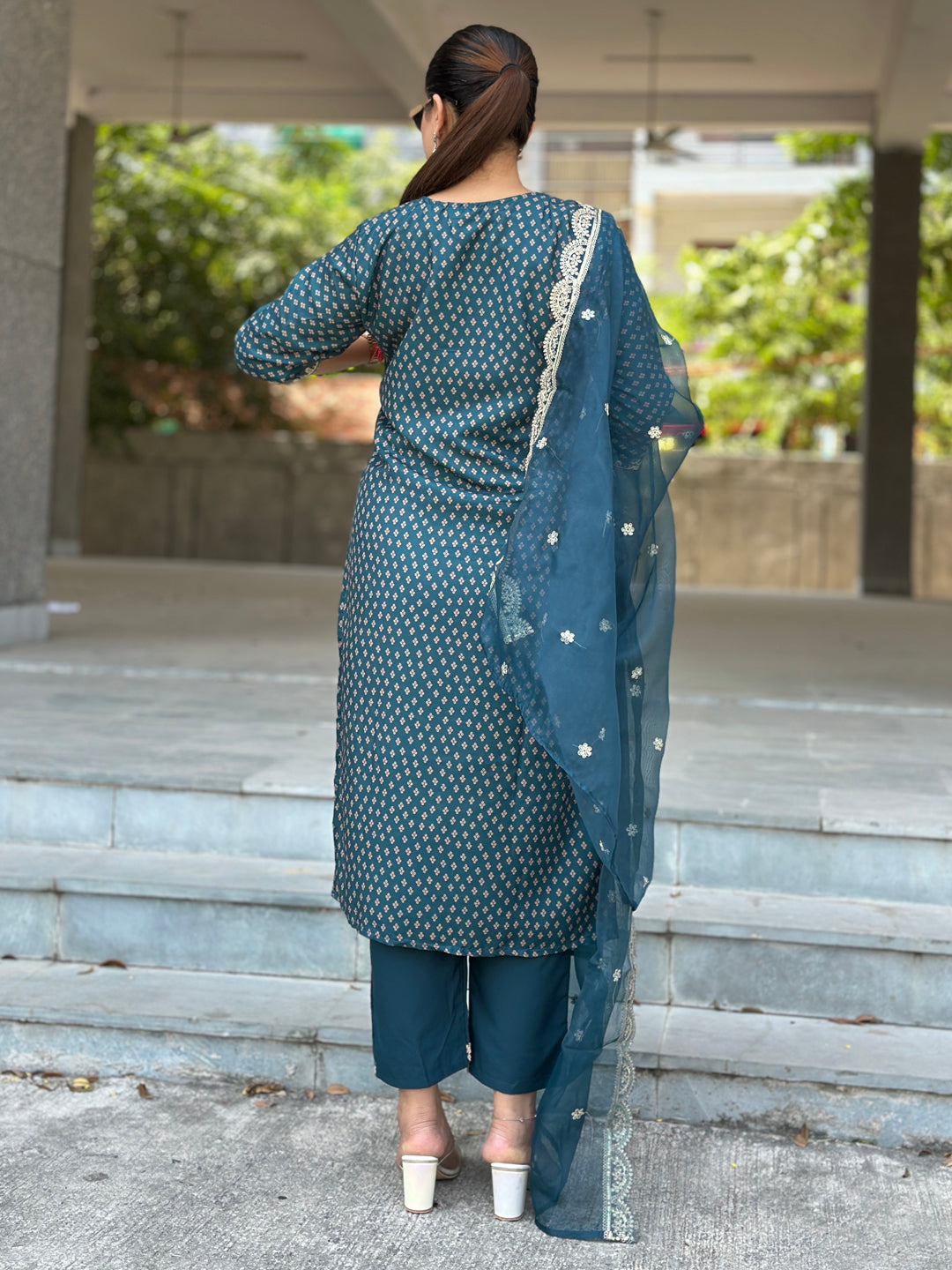 Anupriya Teal Blue Silk Blend Straight Suit Set With Dupatta