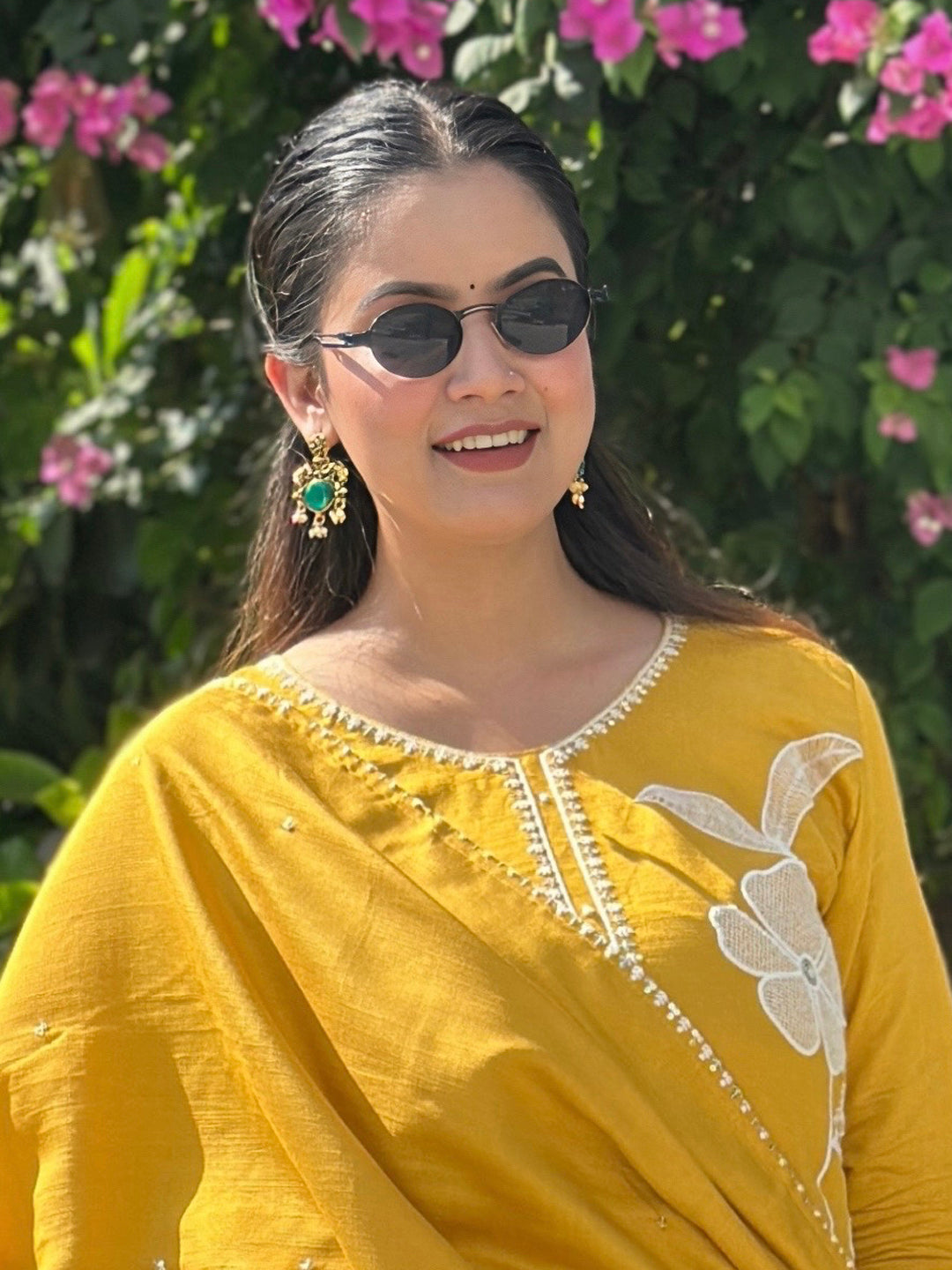Samyuktha Yellow Embroidery Silk Straight Kurta With Trousers & Dupatta Sets