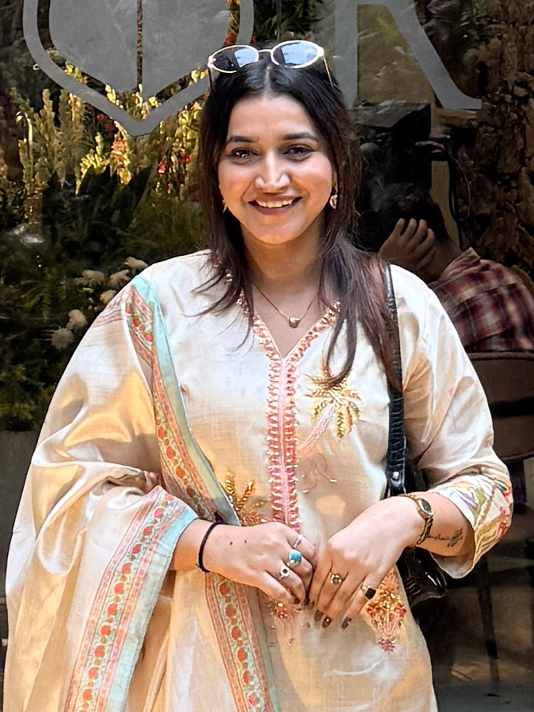 Mehvira Cream Floral Print  Silk Women Kurta Sets With Printed Dupatta Suits