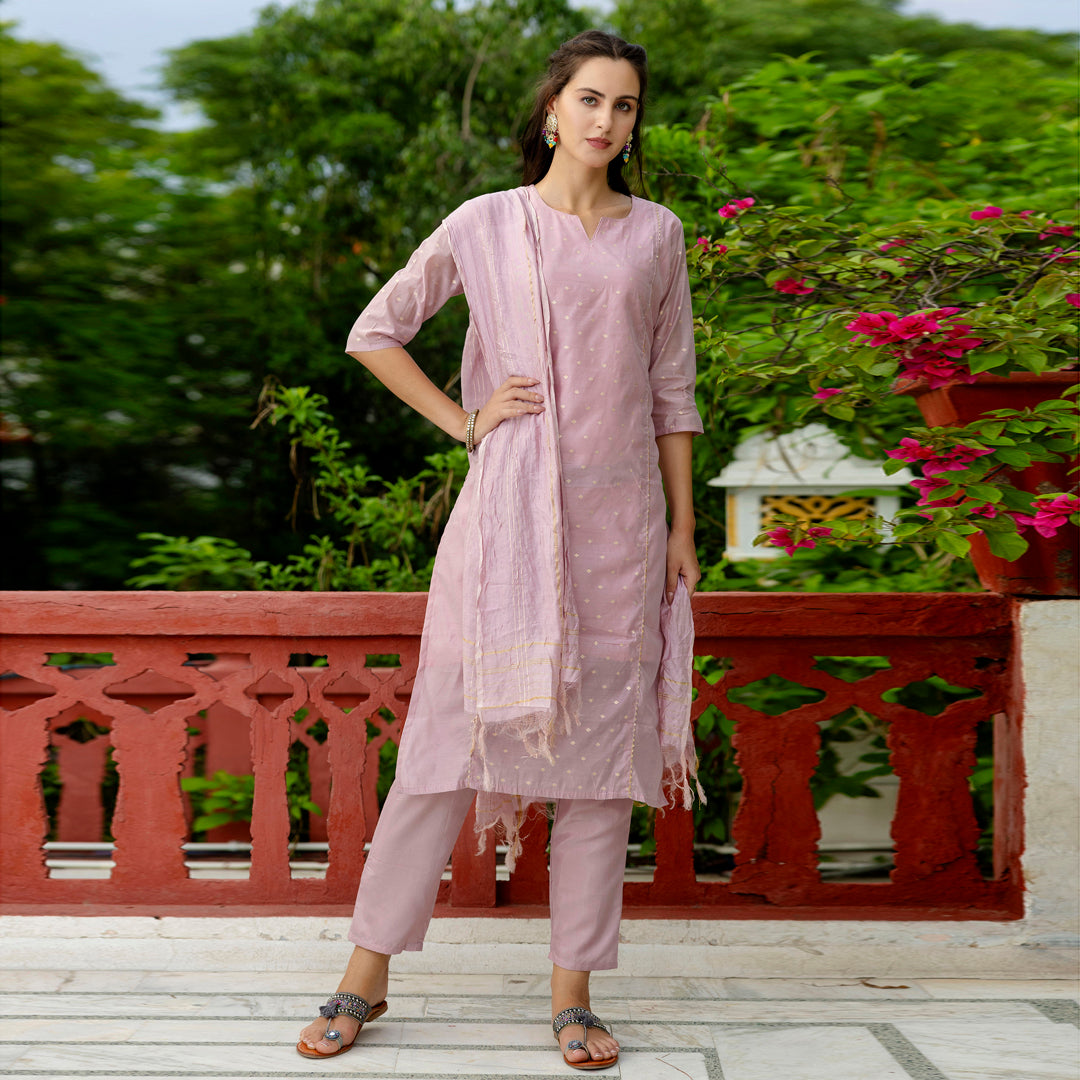 Charulata Kurta and Trouser Duppata Set Chanderi Modal Butti