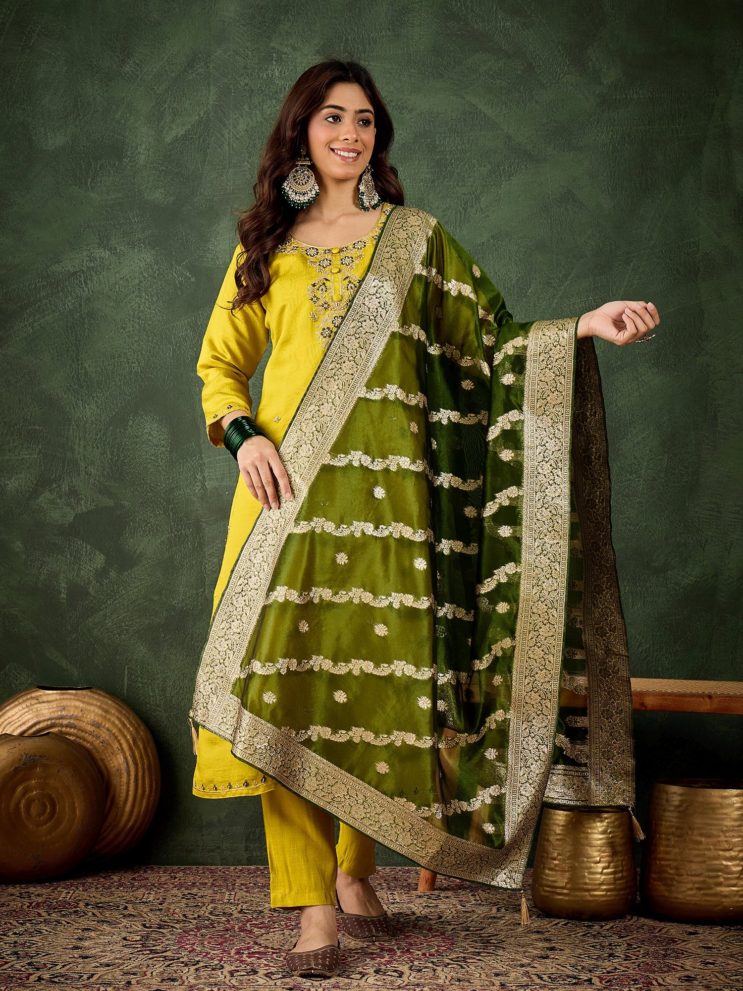 Zarika Women Kurta and Pant Dupatta Sets Viscose Rayon Fabrics with Embroidery Handwork