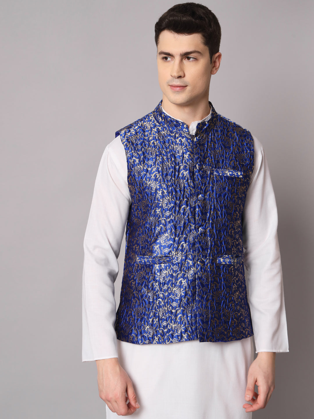 Men's Sleeveless Ethnic Jacket Self Design Nehru Jacket