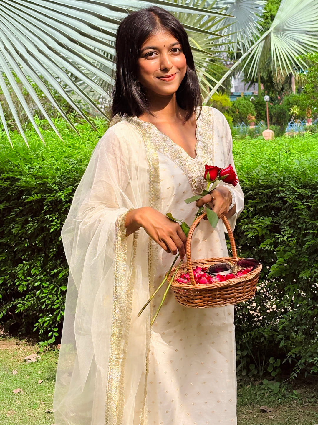 Samantha White Chanderi Silk Women Ethnic Wear Suits Set