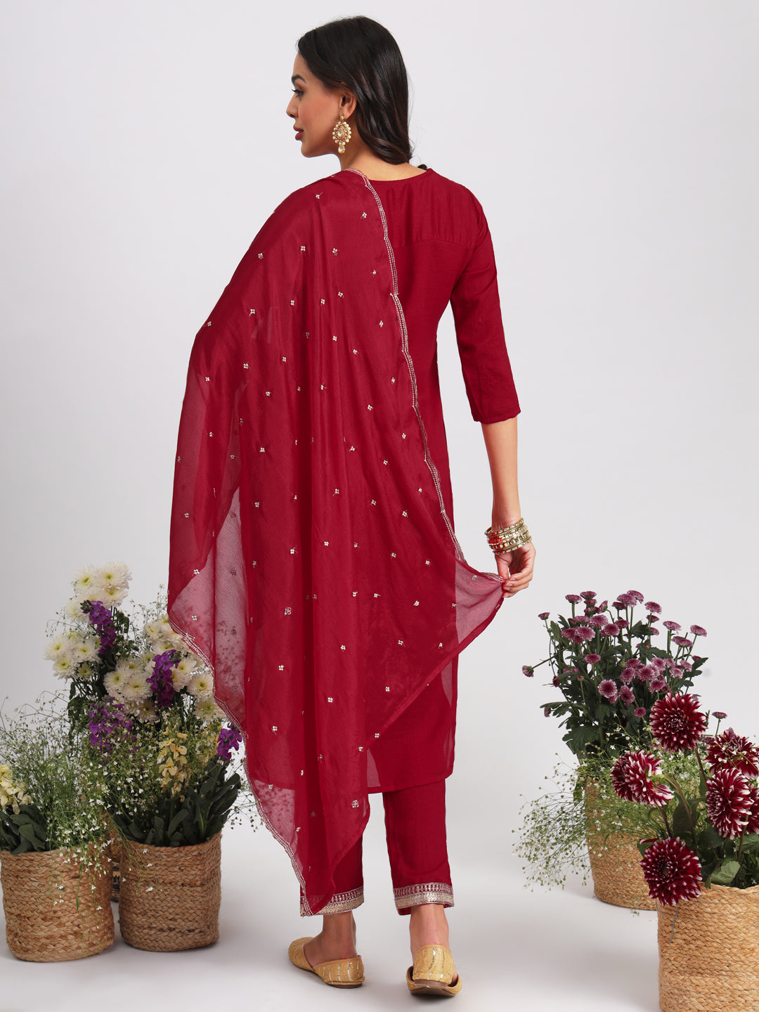 VredeVogel  Women Kurta and Trousers Pant Set Silk Blend