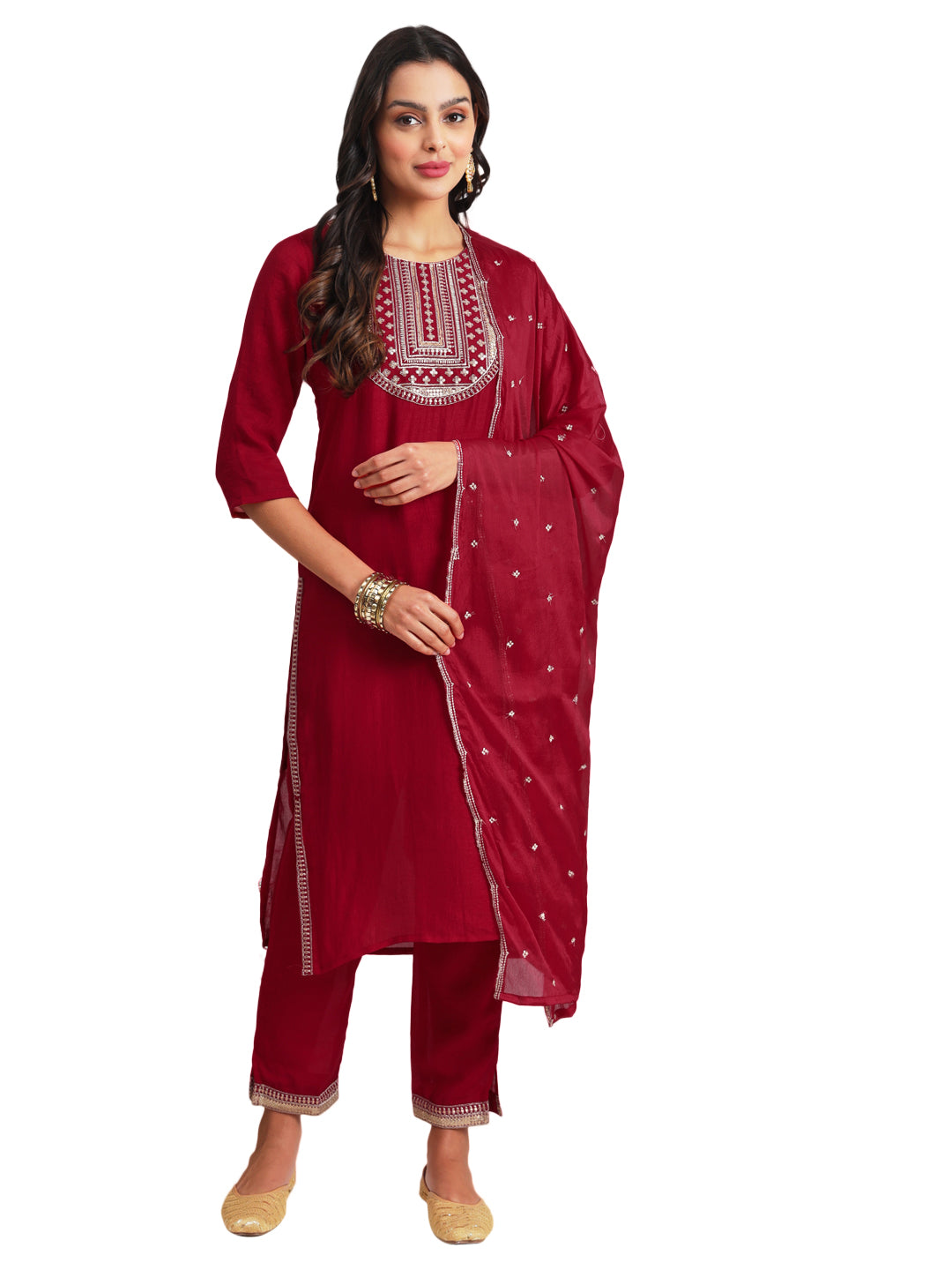 VredeVogel  Women Kurta and Trousers Pant Set Silk Blend