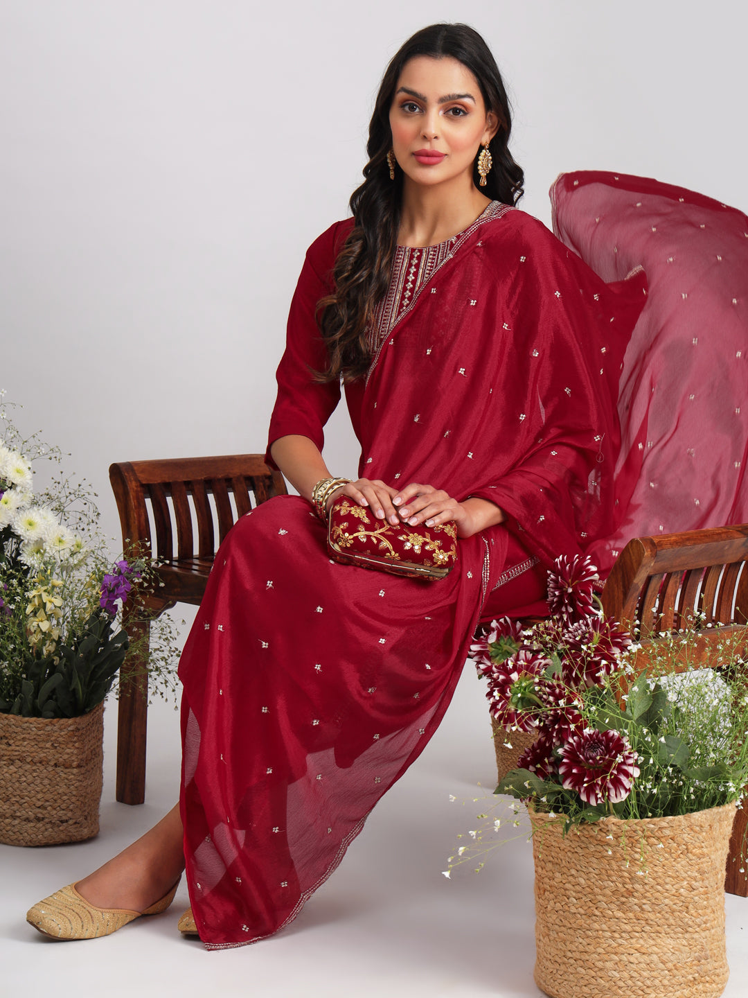 VredeVogel  Women Kurta and Trousers Pant Set Silk Blend