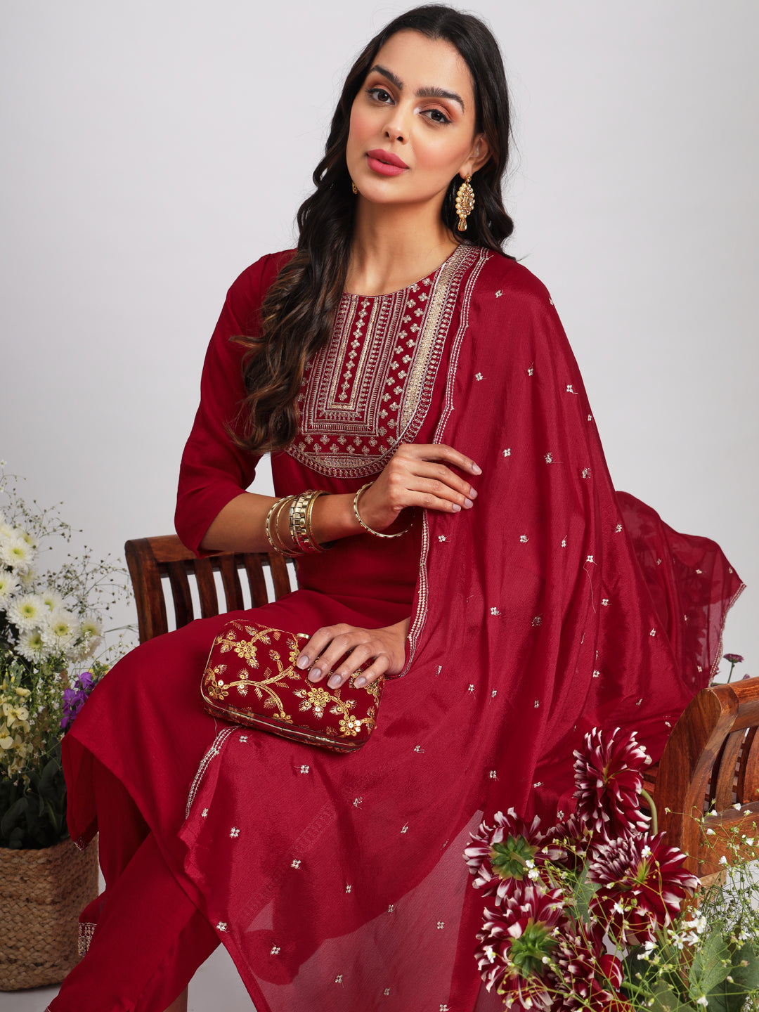 VredeVogel  Women Kurta and Trousers Pant Set Silk Blend
