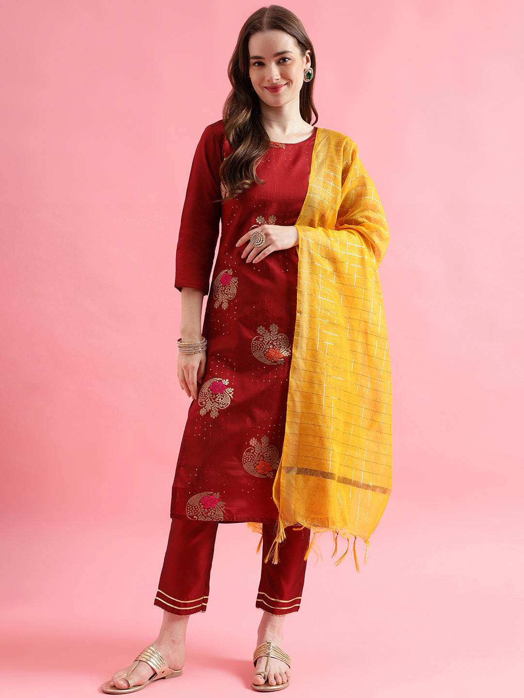 VredeVogel Cotton Silk Jacquard Kurta Pant With chanderi Silk dupatta Sets