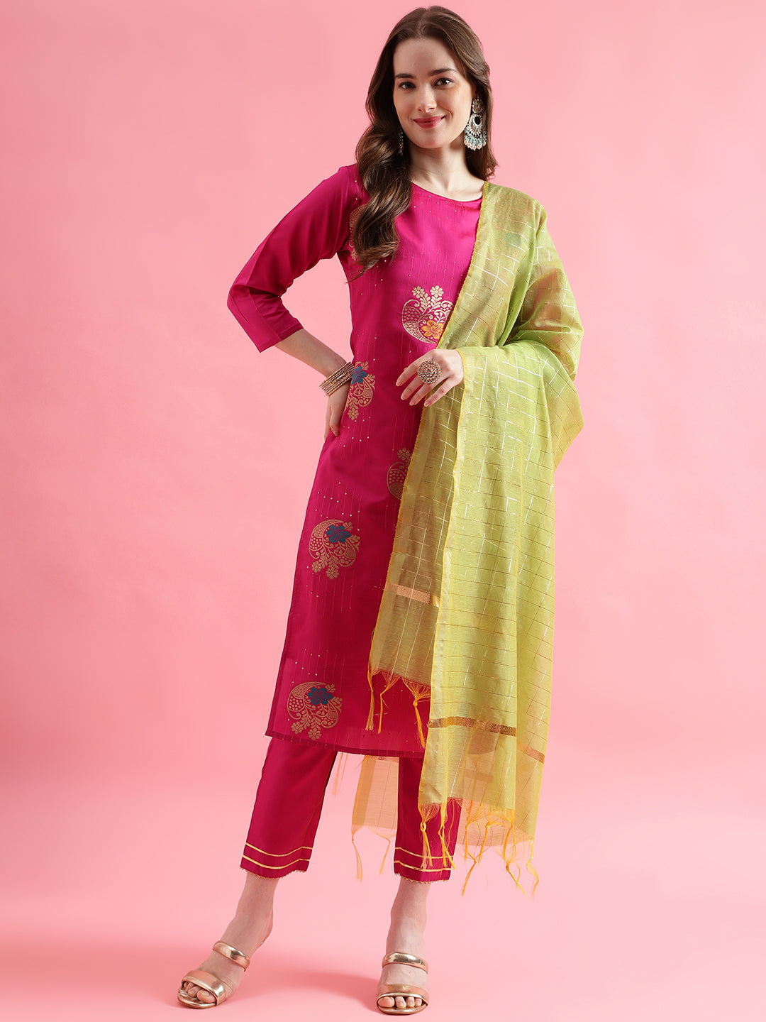 VredeVogel Cotton Silk Jacquard Kurta Pant With chanderi Silk dupatta Sets