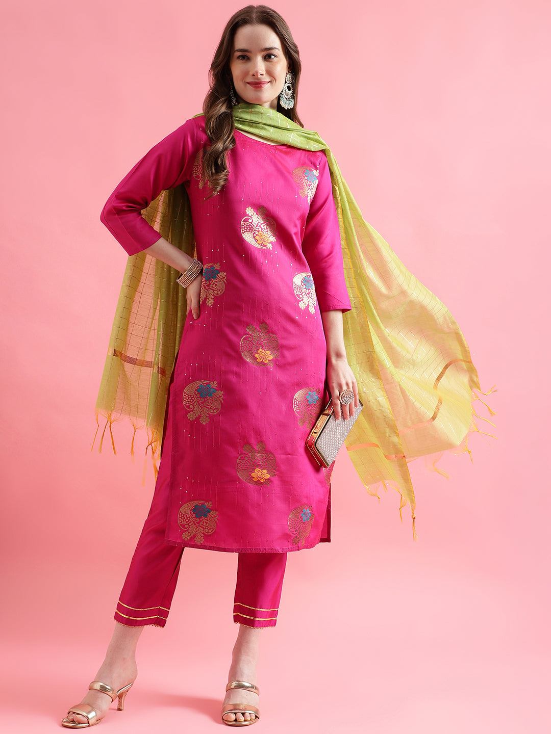 VredeVogel Cotton Silk Jacquard Kurta Pant With chanderi Silk dupatta Sets