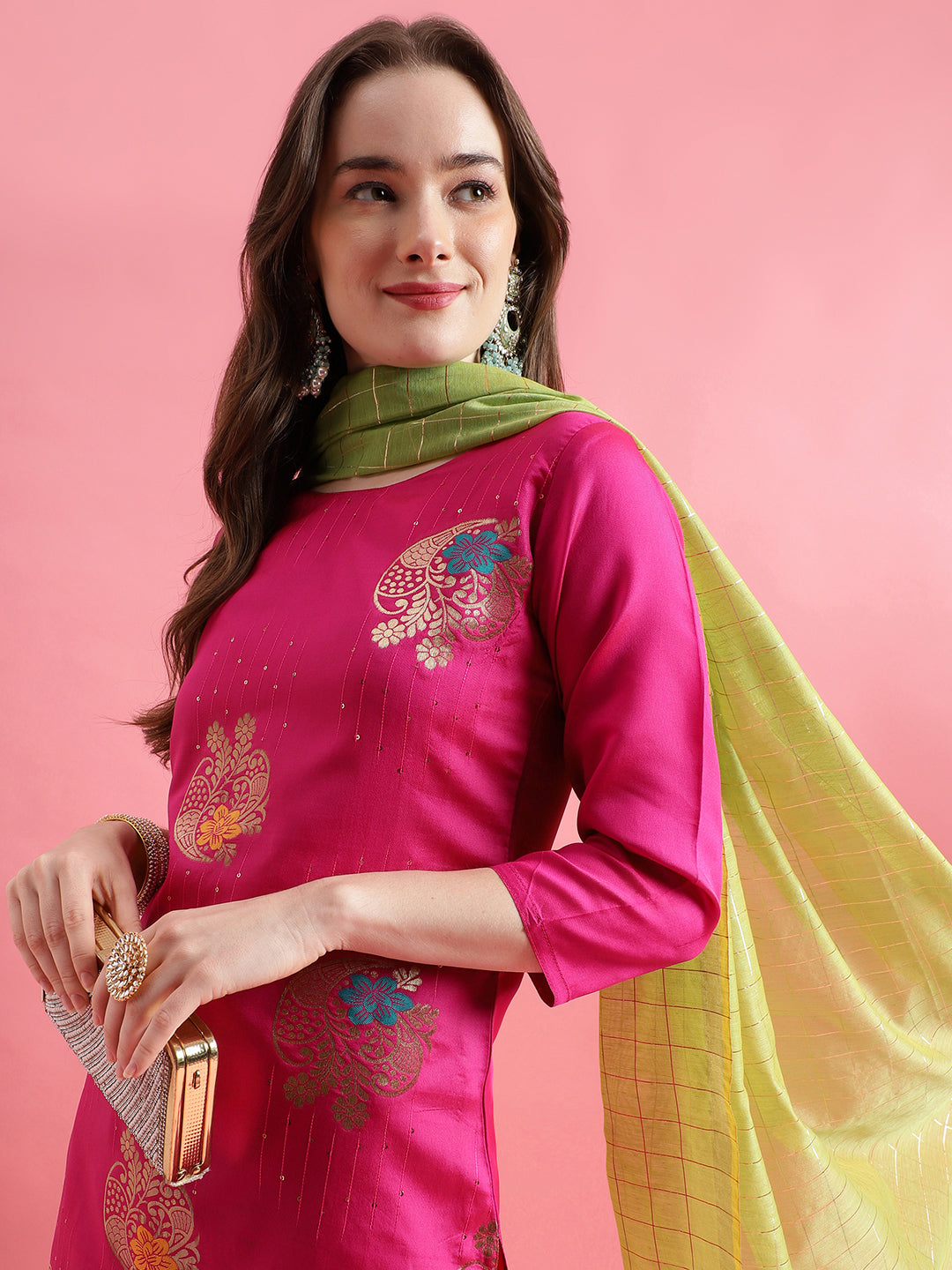 VredeVogel Cotton Silk Jacquard Kurta Pant With chanderi Silk dupatta Sets