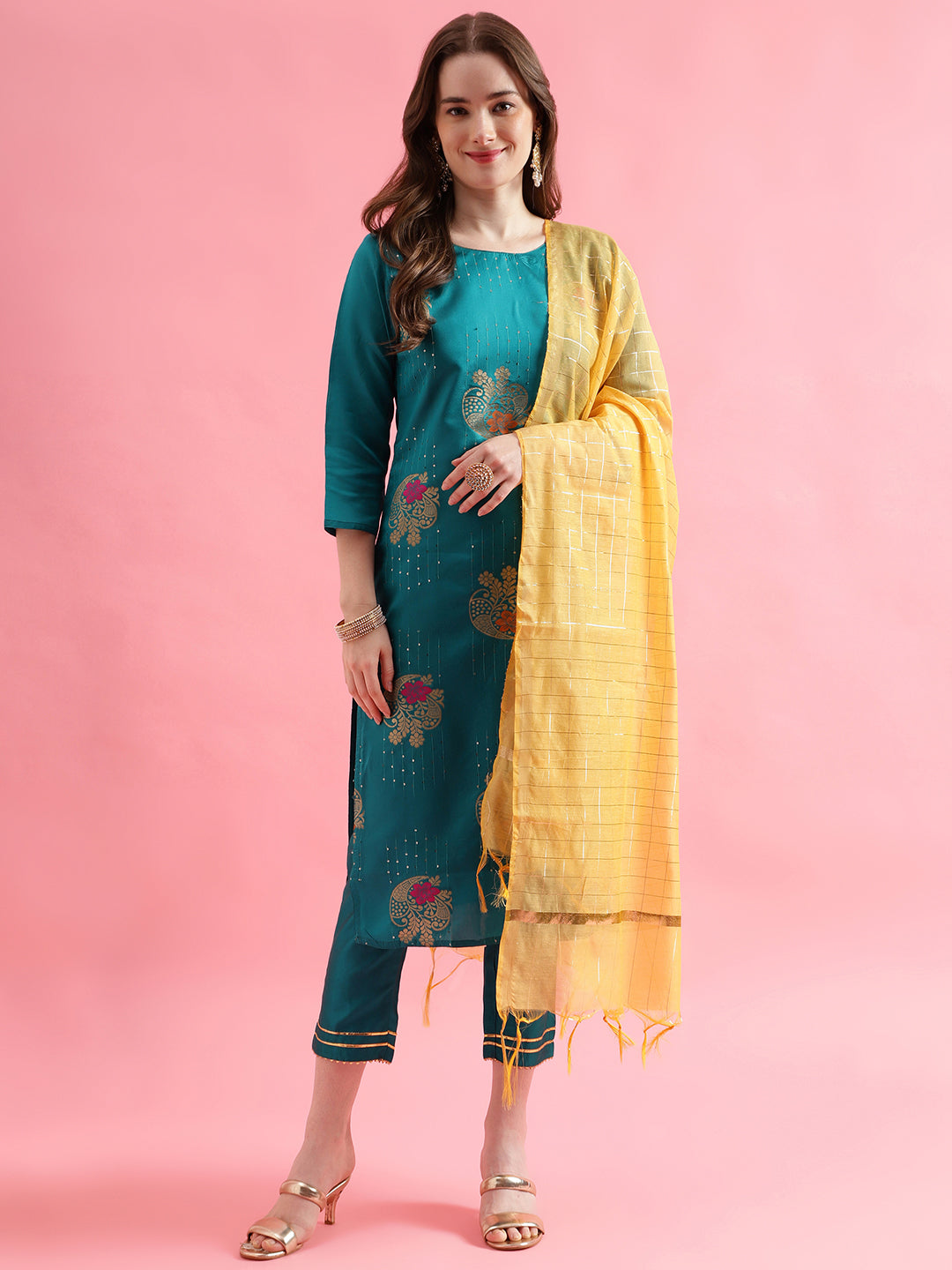 VredeVogel Cotton Silk Jacquard Kurta Pant With chanderi Silk dupatta Sets