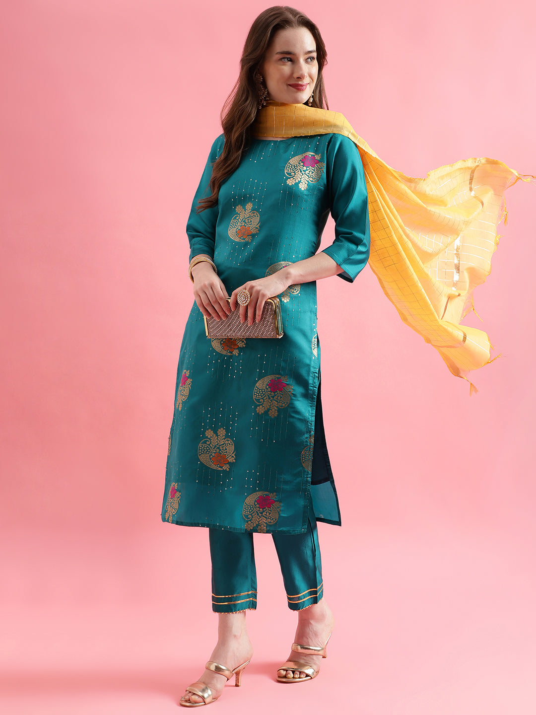 VredeVogel Cotton Silk Jacquard Kurta Pant With chanderi Silk dupatta Sets