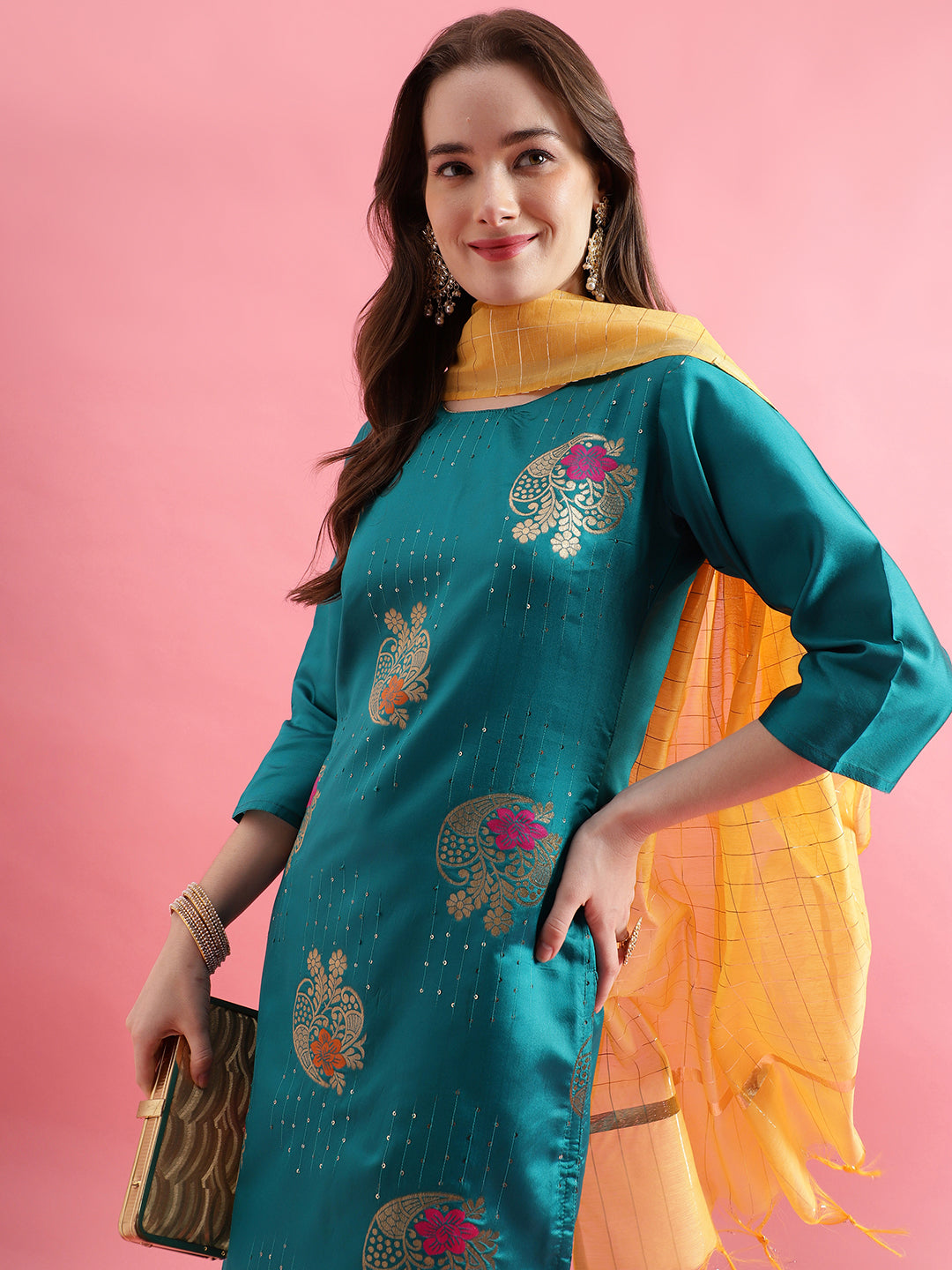VredeVogel Cotton Silk Jacquard Kurta Pant With chanderi Silk dupatta Sets