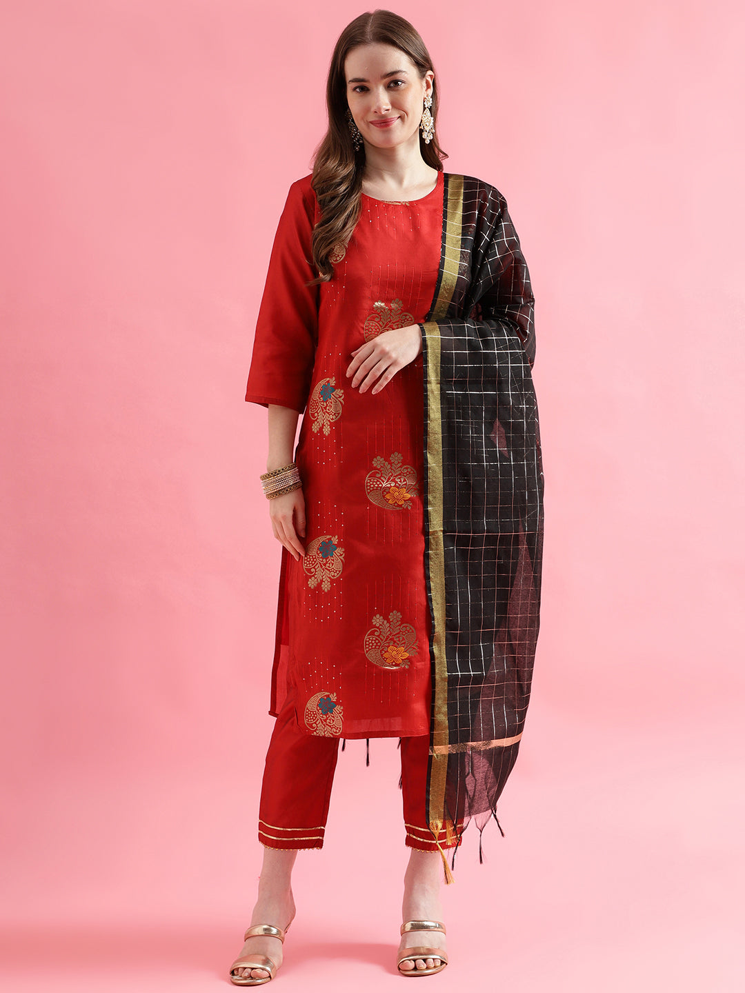 VredeVogel Cotton Silk Jacquard Kurta Pant With chanderi Silk dupatta Sets