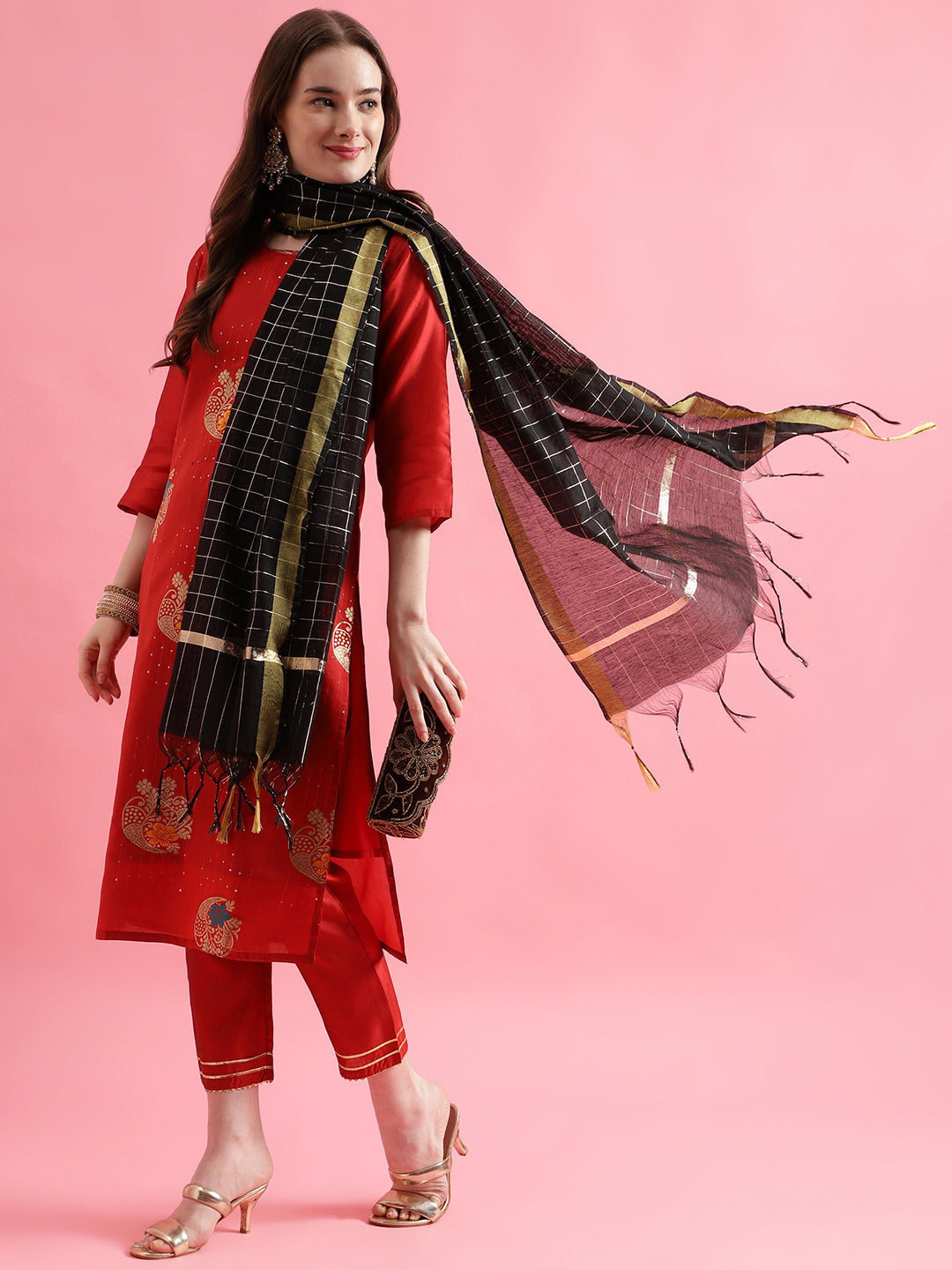 VredeVogel Cotton Silk Jacquard Kurta Pant With chanderi Silk dupatta Sets
