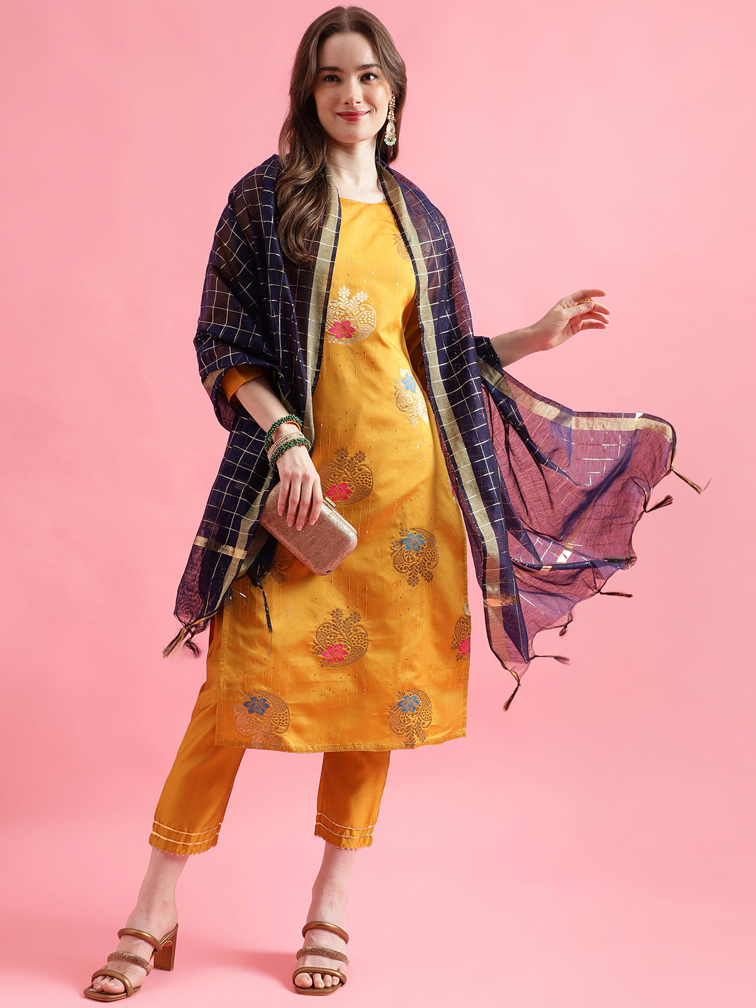 VredeVogel Cotton Silk Jacquard Kurta Pant With chanderi Silk dupatta Sets