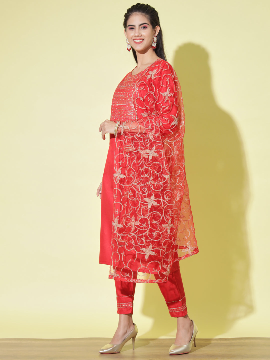 VredeVogel Embroidery Kurta Pant With Net Embroidery Dupatta