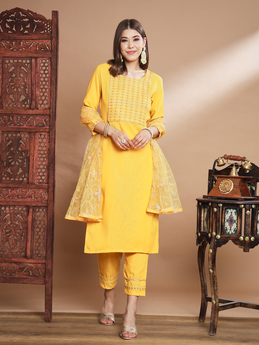 VredeVogel Embroidery Kurta Pant With Net Embroidery Dupatta