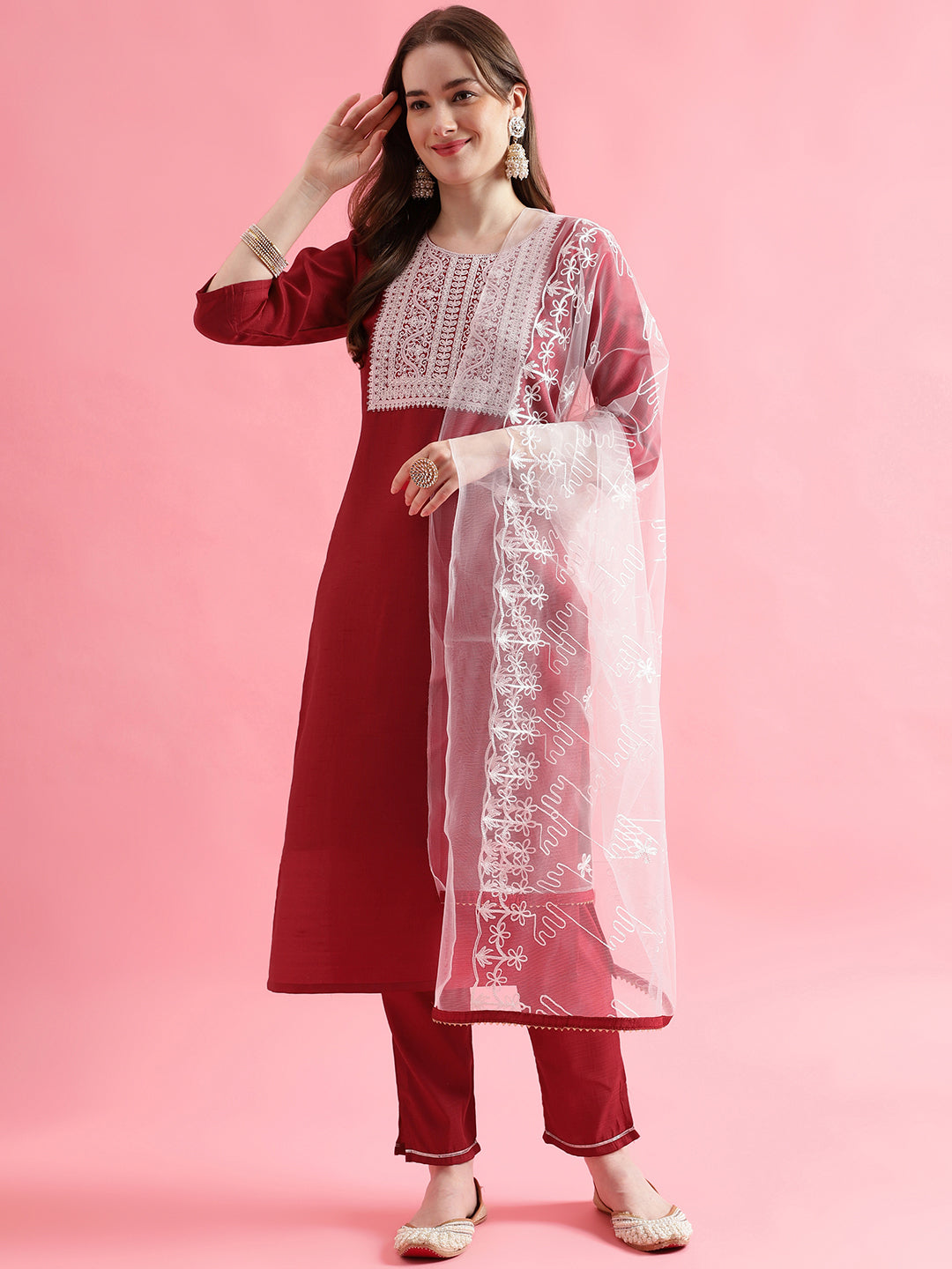 VredeVogel  Women Kurta and Trousers Pant Set Silk Blend