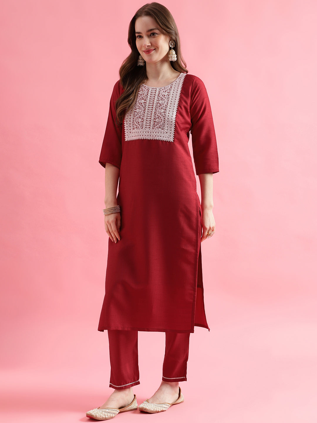 VredeVogel  Women Kurta and Trousers Pant Set Silk Blend