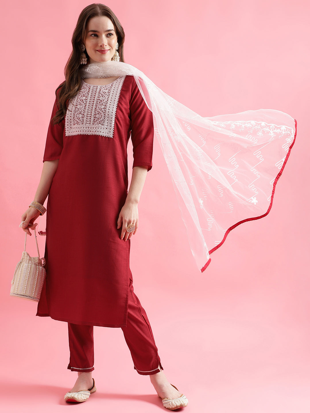 VredeVogel  Women Kurta and Trousers Pant Set Silk Blend