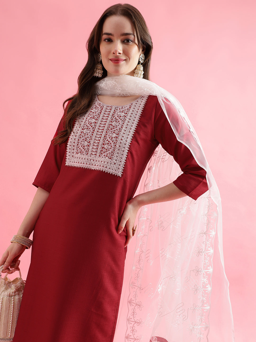 VredeVogel  Women Kurta and Trousers Pant Set Silk Blend