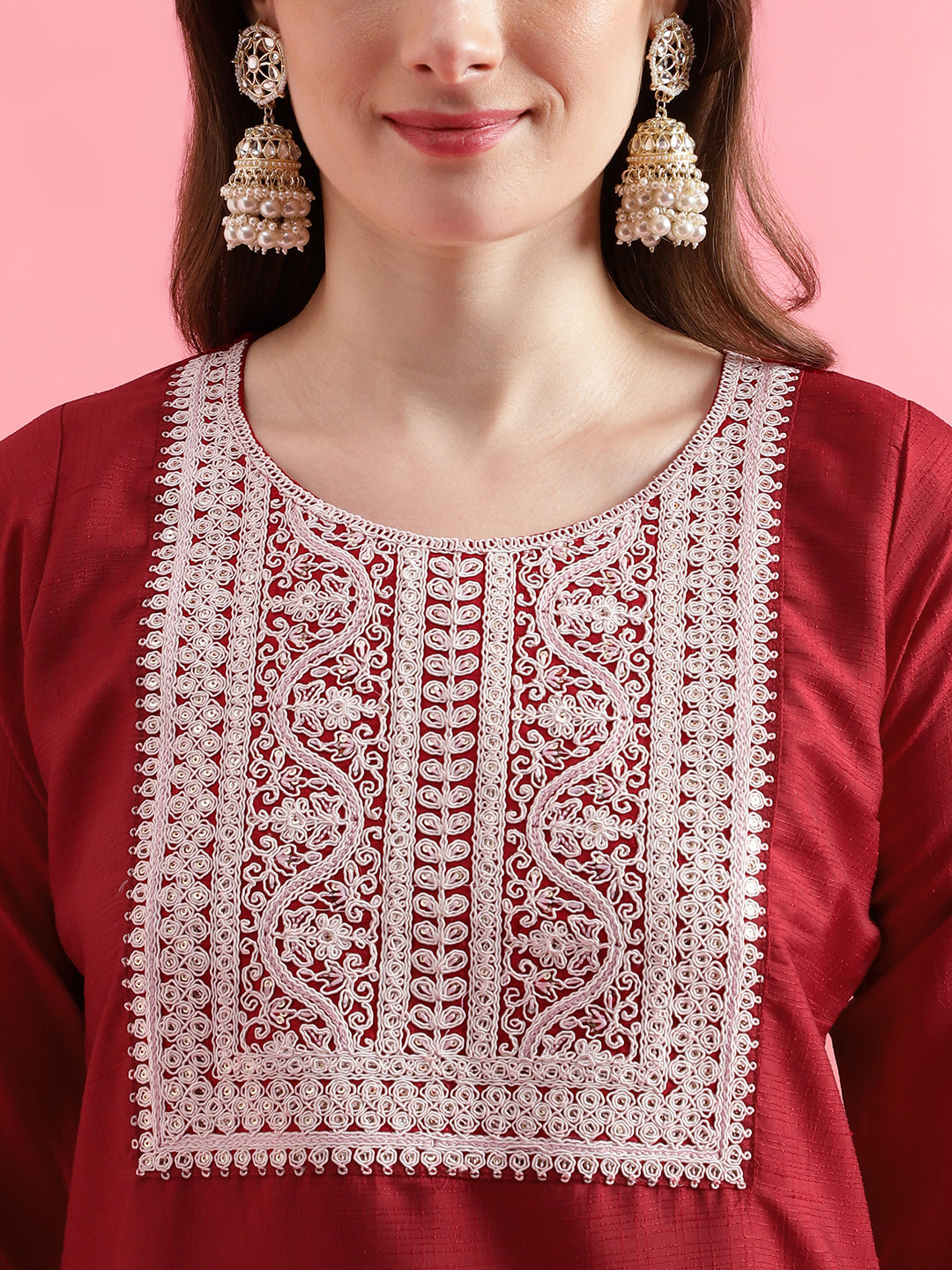 VredeVogel  Women Kurta and Trousers Pant Set Silk Blend