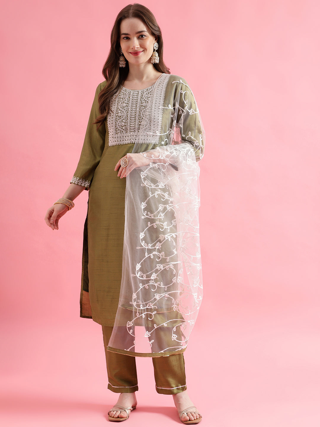 VredeVogel  Women Kurta and Trousers Pant Set Silk Blend