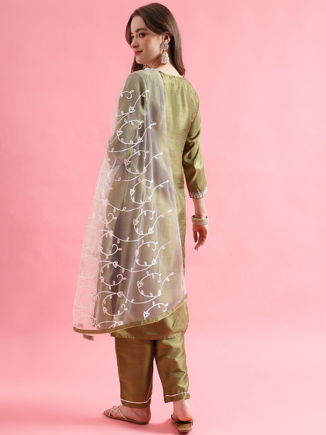 VredeVogel  Women Kurta and Trousers Pant Set Silk Blend