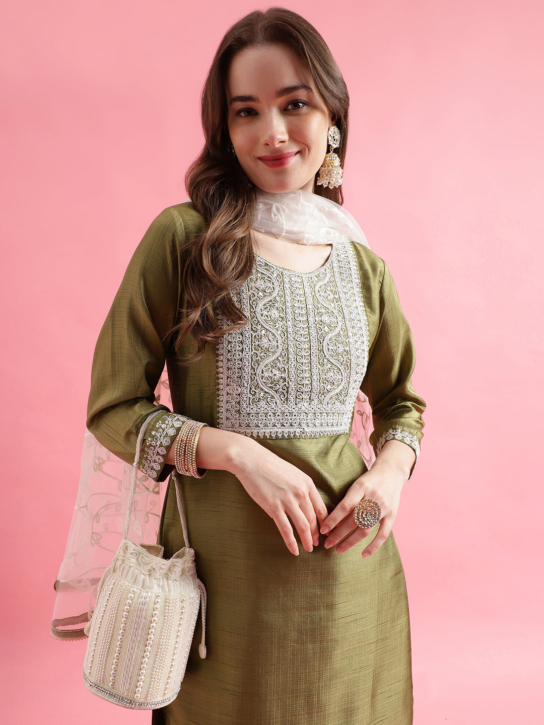 VredeVogel  Women Kurta and Trousers Pant Set Silk Blend