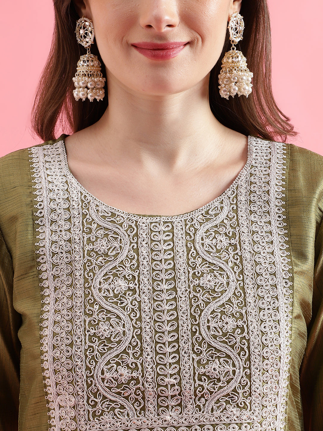 VredeVogel  Women Kurta and Trousers Pant Set Silk Blend