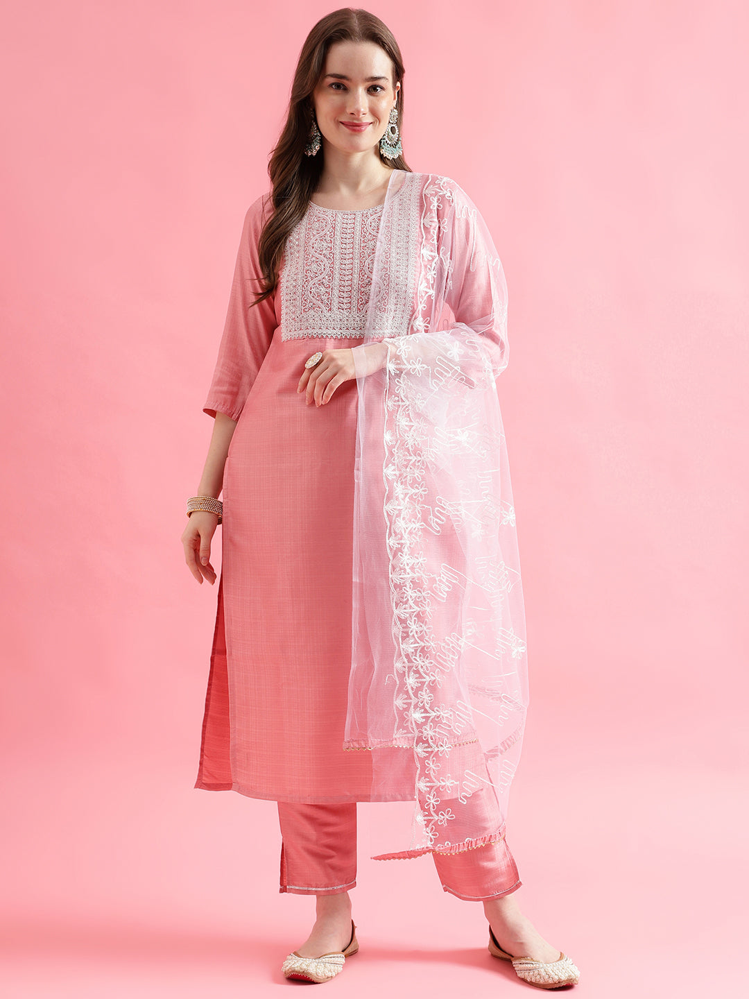 VredeVogel  Women Kurta and Trousers Pant Set Silk Blend
