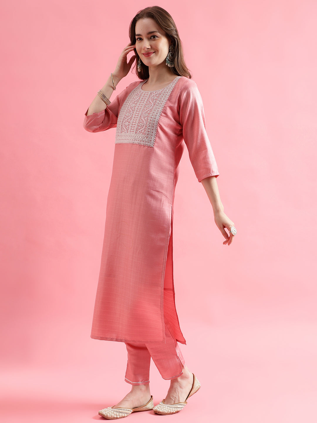 VredeVogel  Women Kurta and Trousers Pant Set Silk Blend