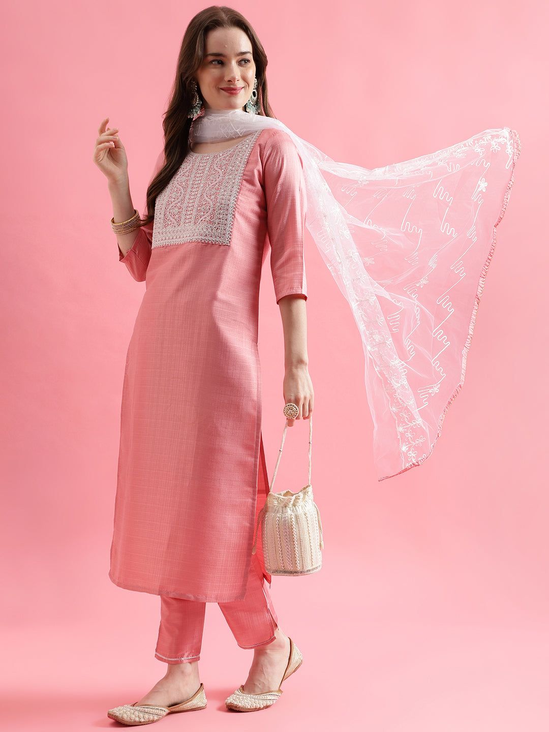 VredeVogel  Women Kurta and Trousers Pant Set Silk Blend