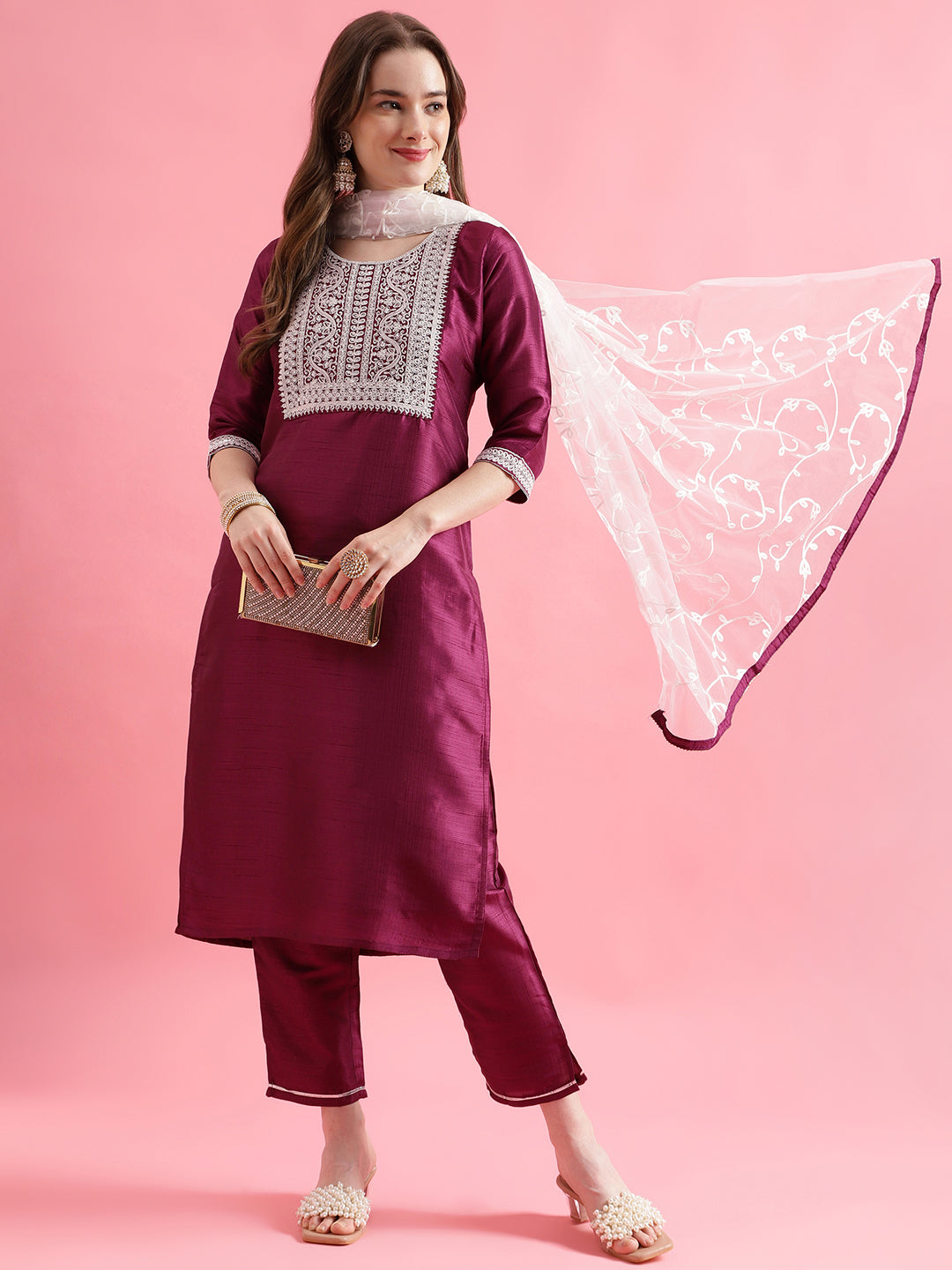 VredeVogel  Women Kurta and Trousers Pant Set Silk Blend