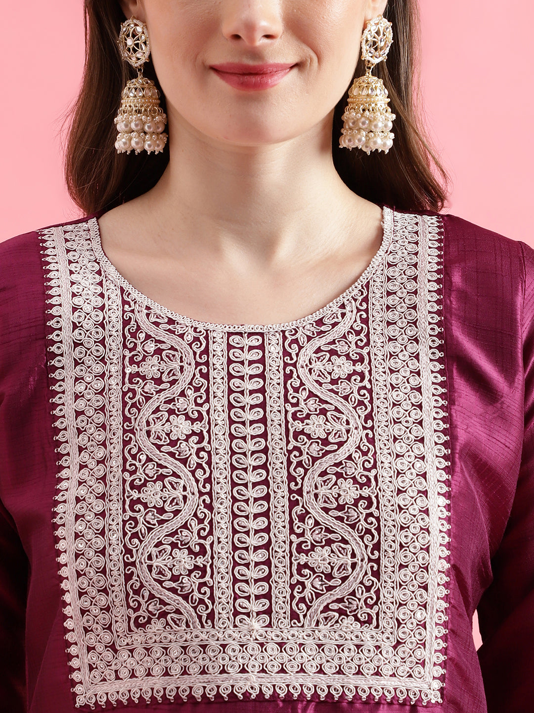 VredeVogel  Women Kurta and Trousers Pant Set Silk Blend