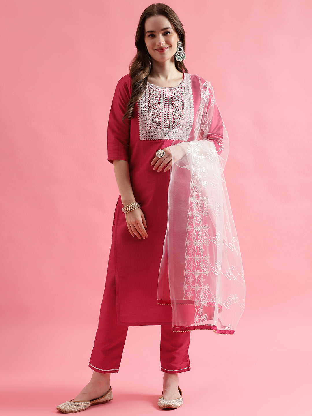 VredeVogel  Women Kurta and Trousers Pant Set Silk Blend
