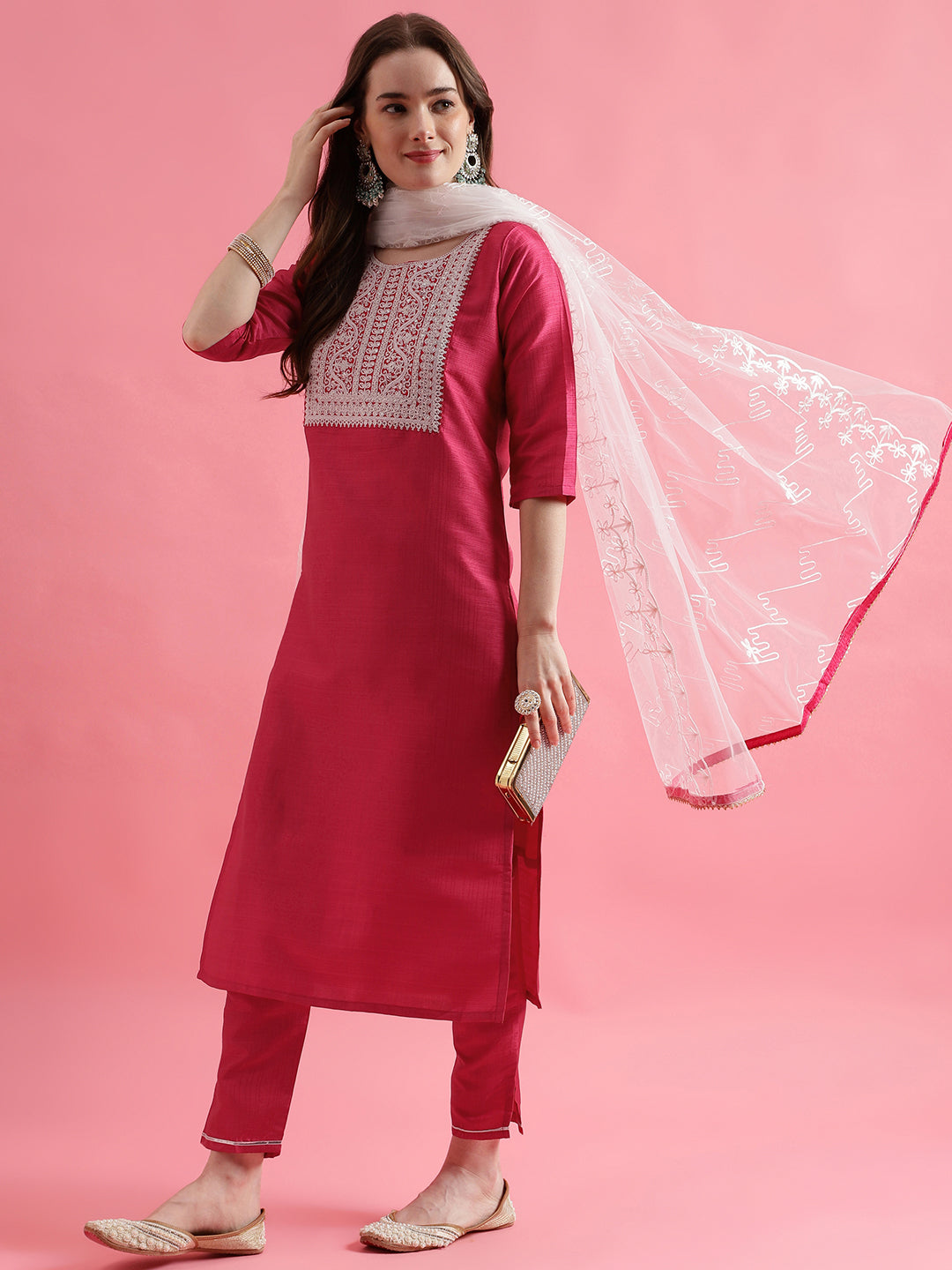 VredeVogel  Women Kurta and Trousers Pant Set Silk Blend