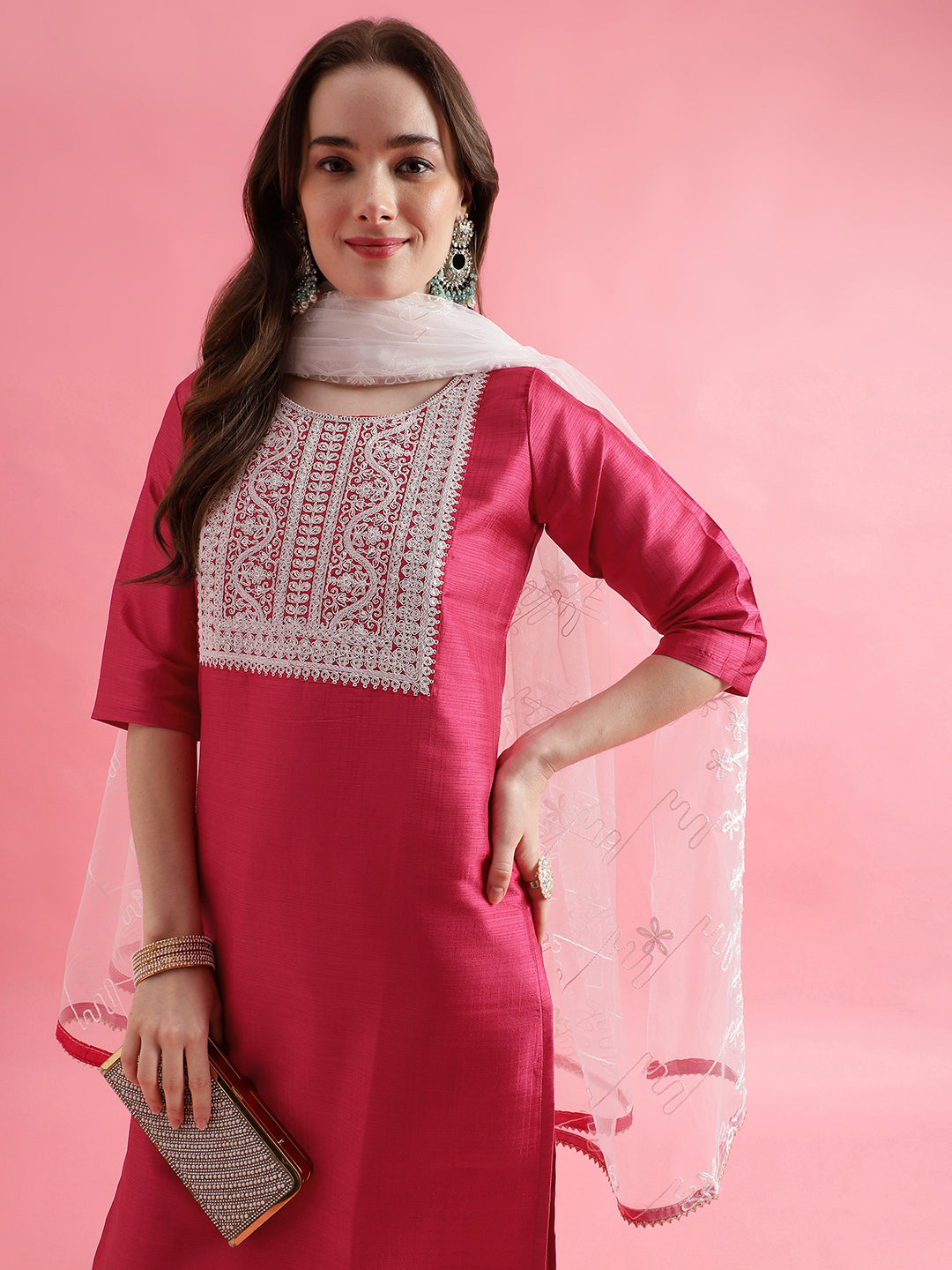 VredeVogel  Women Kurta and Trousers Pant Set Silk Blend