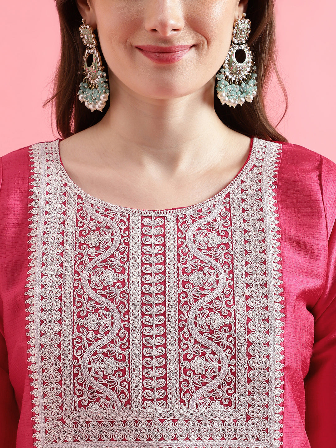 VredeVogel  Women Kurta and Trousers Pant Set Silk Blend