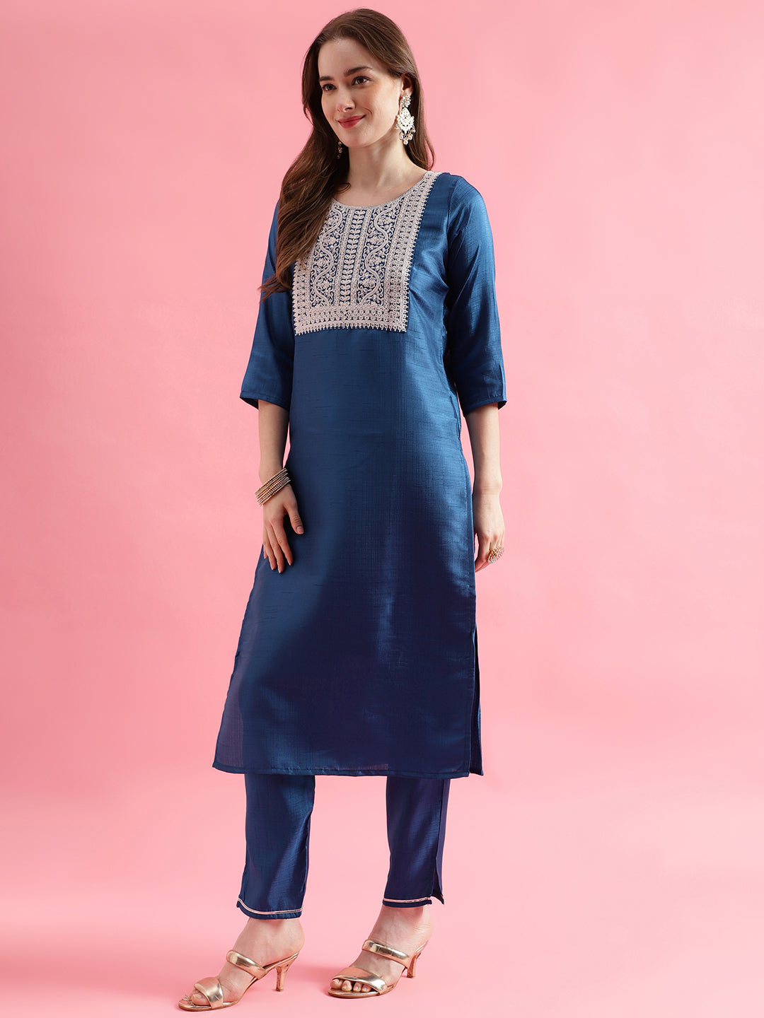 VredeVogel  Women Kurta and Trousers Pant Set Silk Blend