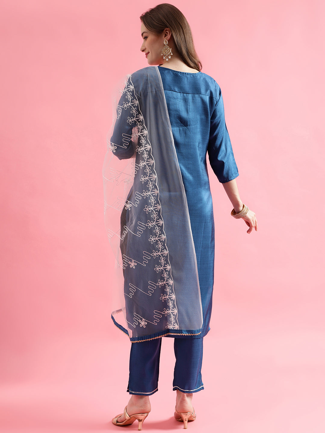VredeVogel  Women Kurta and Trousers Pant Set Silk Blend