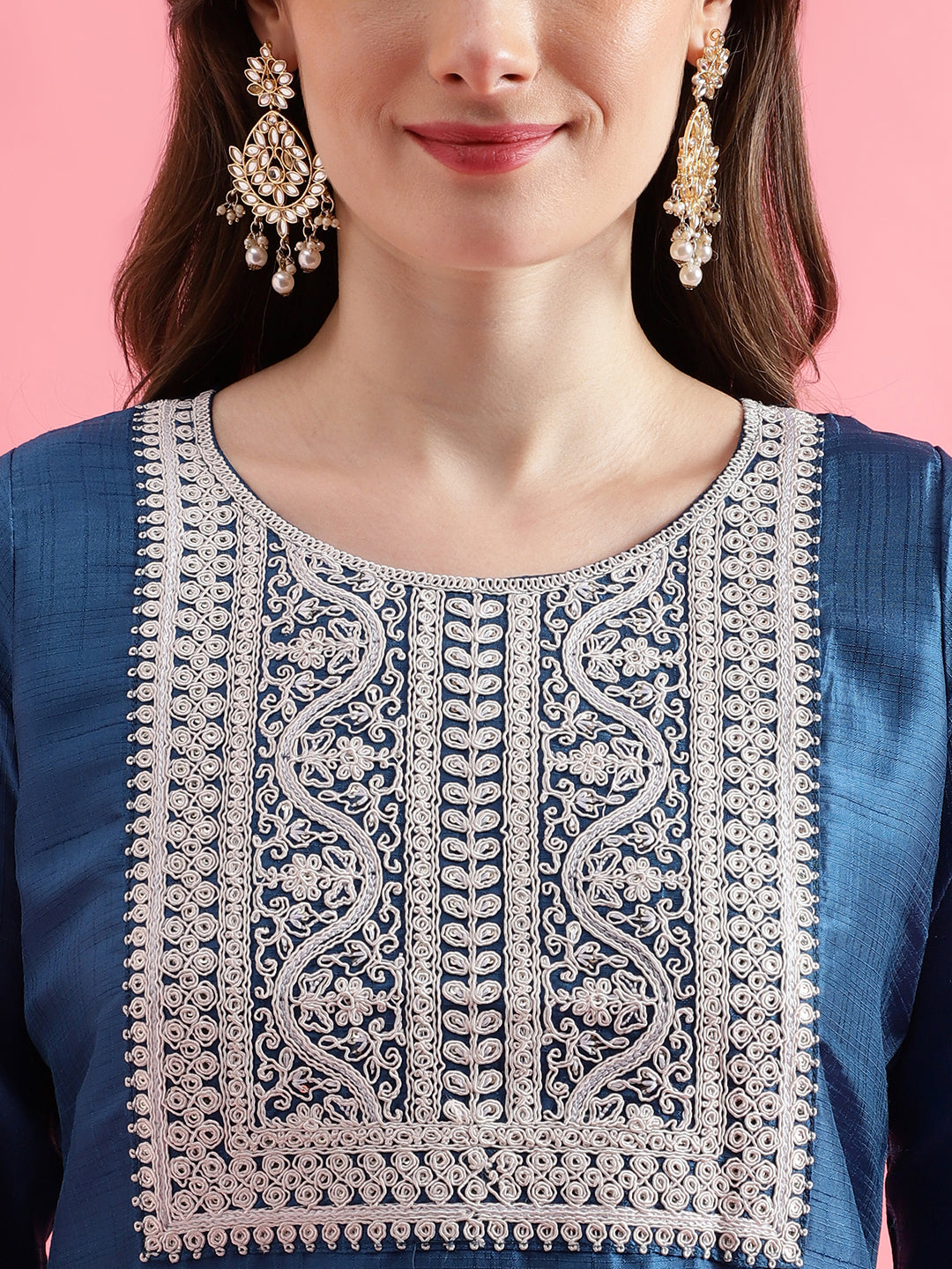 VredeVogel  Women Kurta and Trousers Pant Set Silk Blend